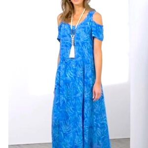 Beautiful Soft surroundings batik beachy Cold Shoulder Maxi Dress